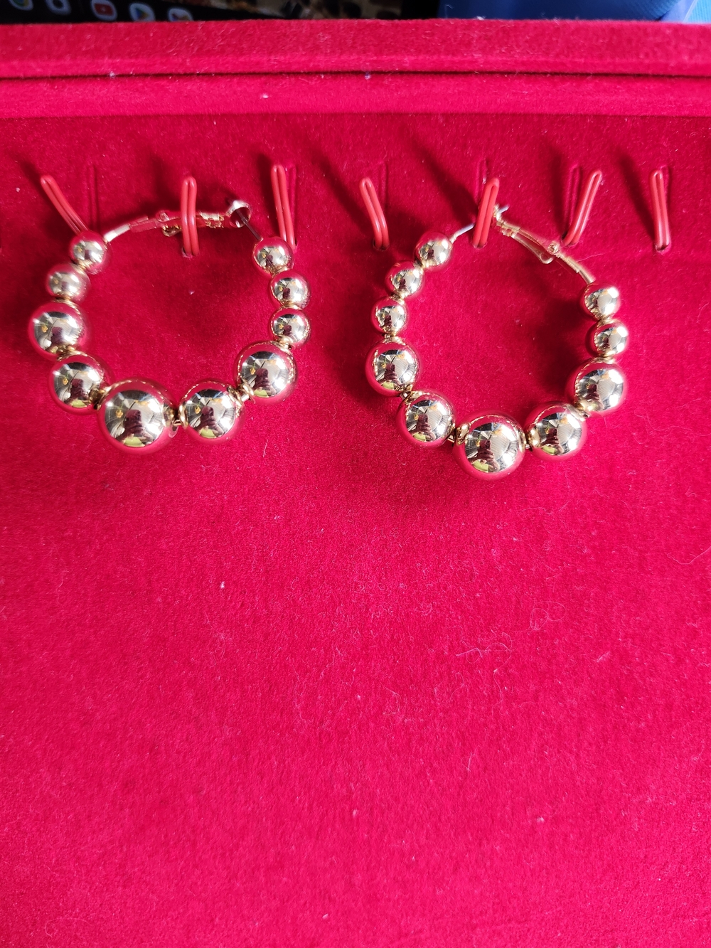 Gold Beaded Hoop Earrings - Women Jewelry